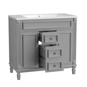 36 in. W x 18 in. D x 33 in. H Single Sink Freestanding Bath Vanity in Grey with White Cultured Marble Top and Mirror