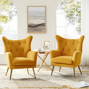 Jacob Mustard Velvet Wingback Chair with Tufted Cushions (Set of 2)