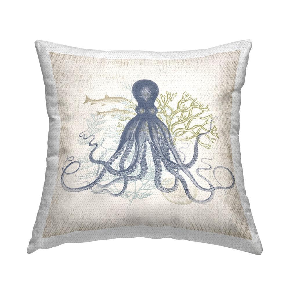 Beautiful Octopus Sea Life Coral Botanicals Blue Square Outdoor Throw Pillow price history on PriceWatchPro