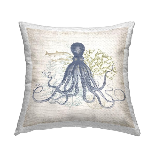 Stupell Industries Beautiful Octopus Sea Life Coral Botanicals Blue Square Outdoor Throw Pillow