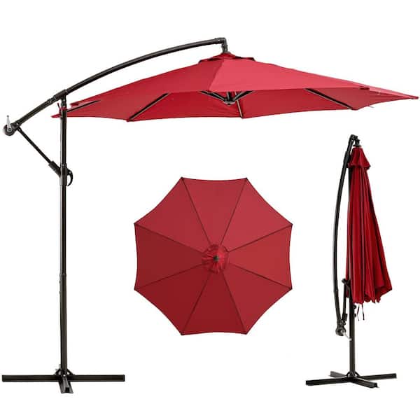 Inner Decor 9.1 ft. x 10 ft. Cantilever Umbrella in Red, Offset Outdoor Patio Umbrella