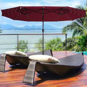 15 ft. Metal Market Solar LED Lighted Double-Sided Outdoor Umbrella in Red