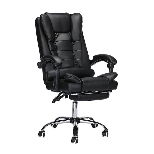 Hoffree Black Leather Ergonomic Executive Office Chair Adjustable Computer Chair with Armrest, Footrest and Lumbar Support