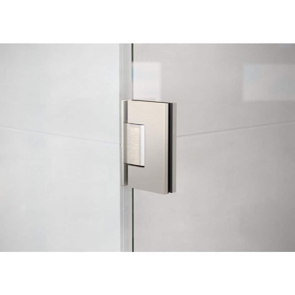 30 in. x 78 in. Clear Tempered Glass Frameless Pivot Shower Door in Brushed Nickel