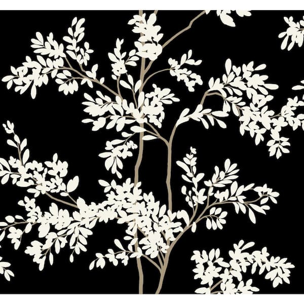 Black and White Lunaria Silhouette Paper Non-Pasted Matte Wallpaper
