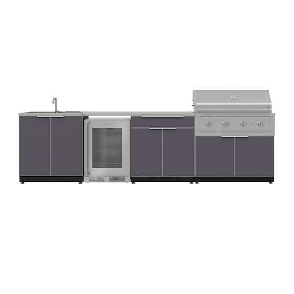 Outdoor Kitchen 128in.W x 24in.D x 48.5in.H Aluminum Gray 6-Piece Cabinet Set w/ 40 in. Performance Liquid Propane Grill