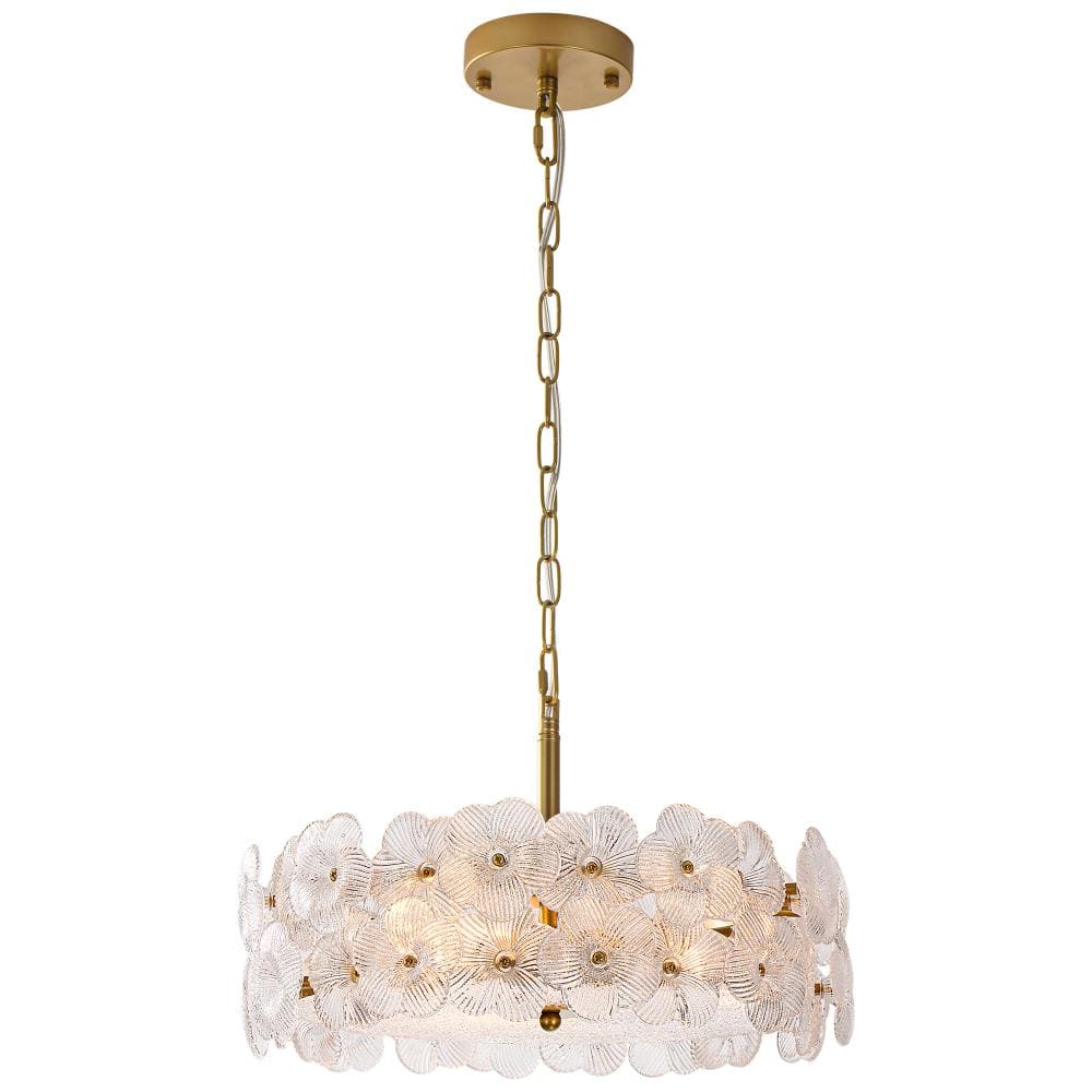 Modern 3-Light Brass Drum Chandelier with Clear Flower Glass Shades price history on PriceWatchPro