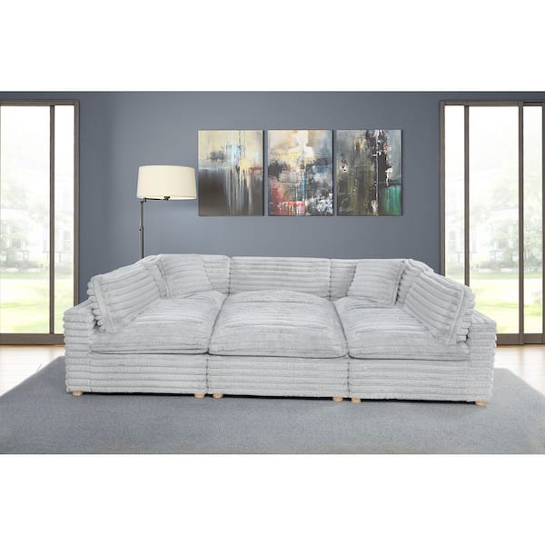 Adri 80 in. W Straight Arm 6-Piece Corduroy Fabric Modular Sectional Sofa in Light Grey Color