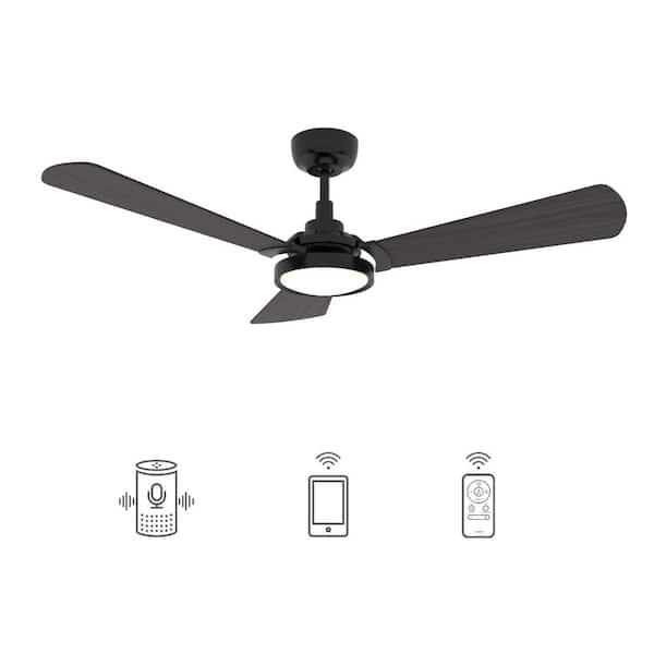 CARRO Veter 56 in. Dimmable Indoor/Outdoor Black Smart Ceiling with Light and Remote, Works with Alexa/Google Home HS563B3-L22-B5-1 - The Depot