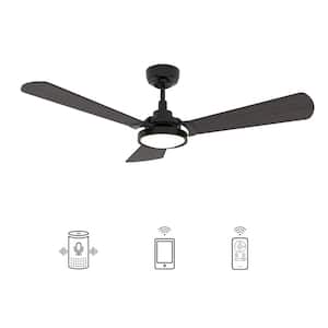 Veter 56 in. Dimmable LED Indoor/Outdoor Black Smart Ceiling Fan with Light and Remote, Works with Alexa/Google Home