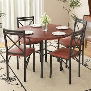 Modern 5-Piece Marble Dining Table Set - Compact 4-Seat Kitchen Dinette Furniture, Brown Dining Set