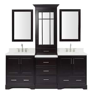 Stafford 85 in. W x 22 in. D x 89 in. H Bath Vanity in Espresso with Pure White Quartz Tops and Mirrors