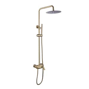 Single Handle 1-Spray Tub and Shower Faucet 1.8 GPM Brass Exposed Pipe Shower System in Brushed Gold Valve Included