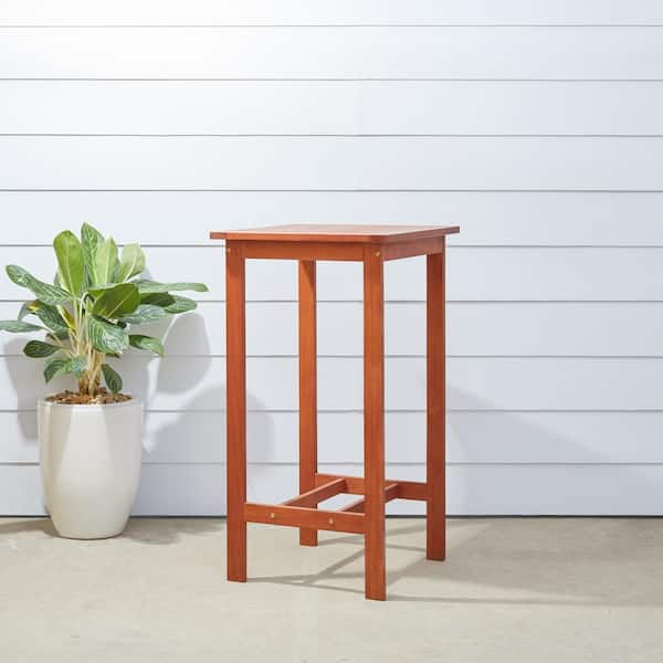 Afoxsos Brown Acacia Patio Bar Table, Wood Outdoor High Top Table