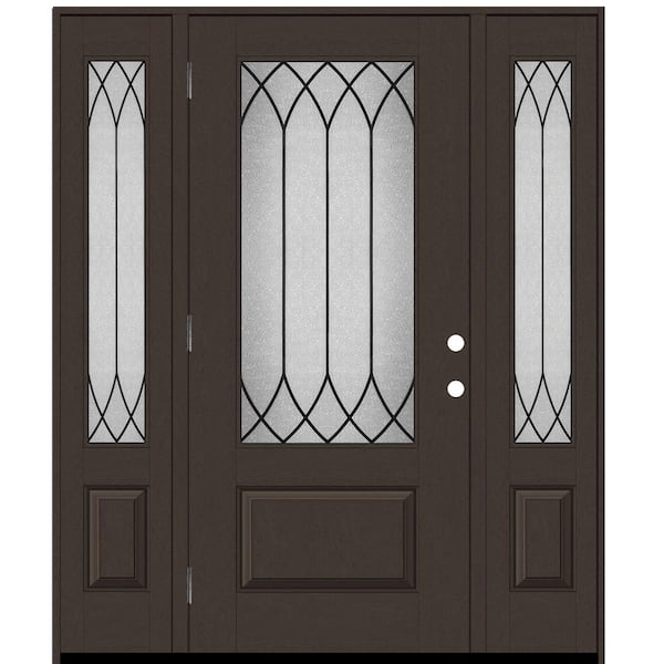 Steves & Sons Regency 64 in. x 80 in. 3/4Lite Georgian Decorative Glass RHOS Hickory Mahogany Fiberglass Prehung Front Door w/12in.SLs