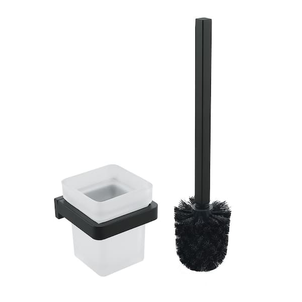 Luxury Wall-Mounted Toilet Brush and Holder Set in Matte Black with Stainless Steel Handle and Glass Holder