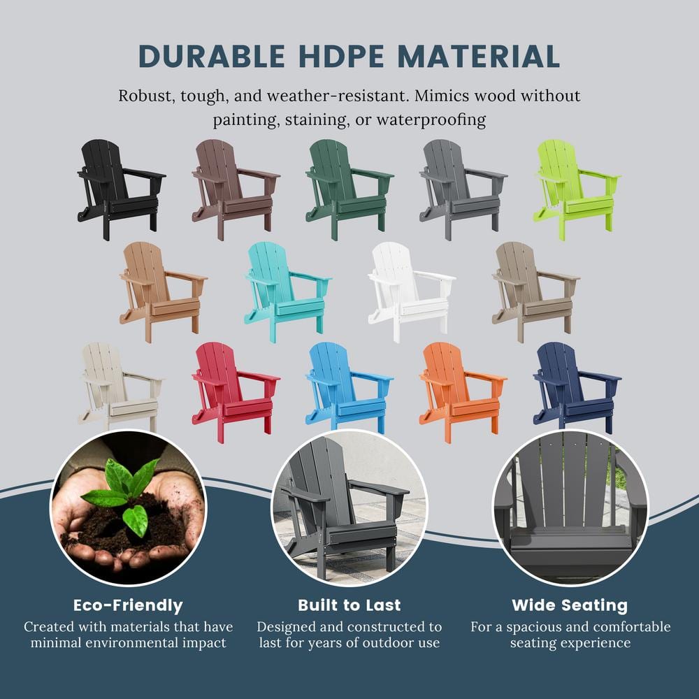 Laguna Fade Resistant Outdoor Patio HDPE Poly Plastic Classic Folding Adirondack Lawn Chair in Gray