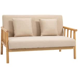 48 in. 2-Seater Beige Polyester Loveseat Sofa for Bedroom, Upholstered Track Arm Small Couch
