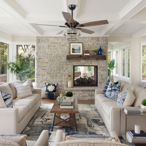 52 in. Indoor Black Crystal Chandelier Ceiling Fan with Light and Remote Control