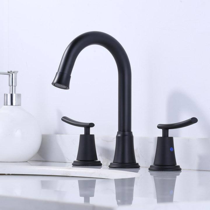 Matte Black Double Handle Widespread Bathroom Faucet with Drain Kit