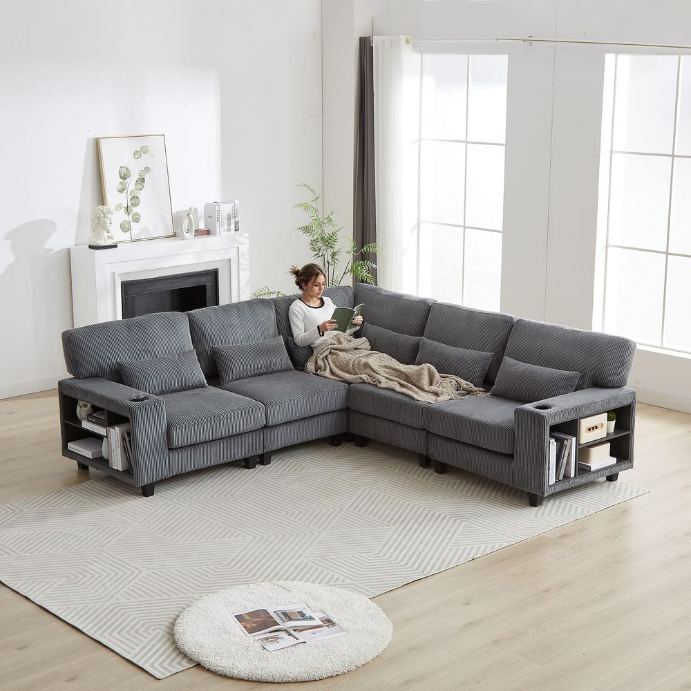 102.75 x 102.75 in. L-Shaped Modular Corduroy 5-Seat Convertible Sectional 
