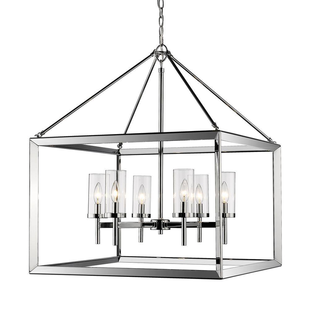 Chrome Cage 6-Light Chandelier with Clear Glass Shades