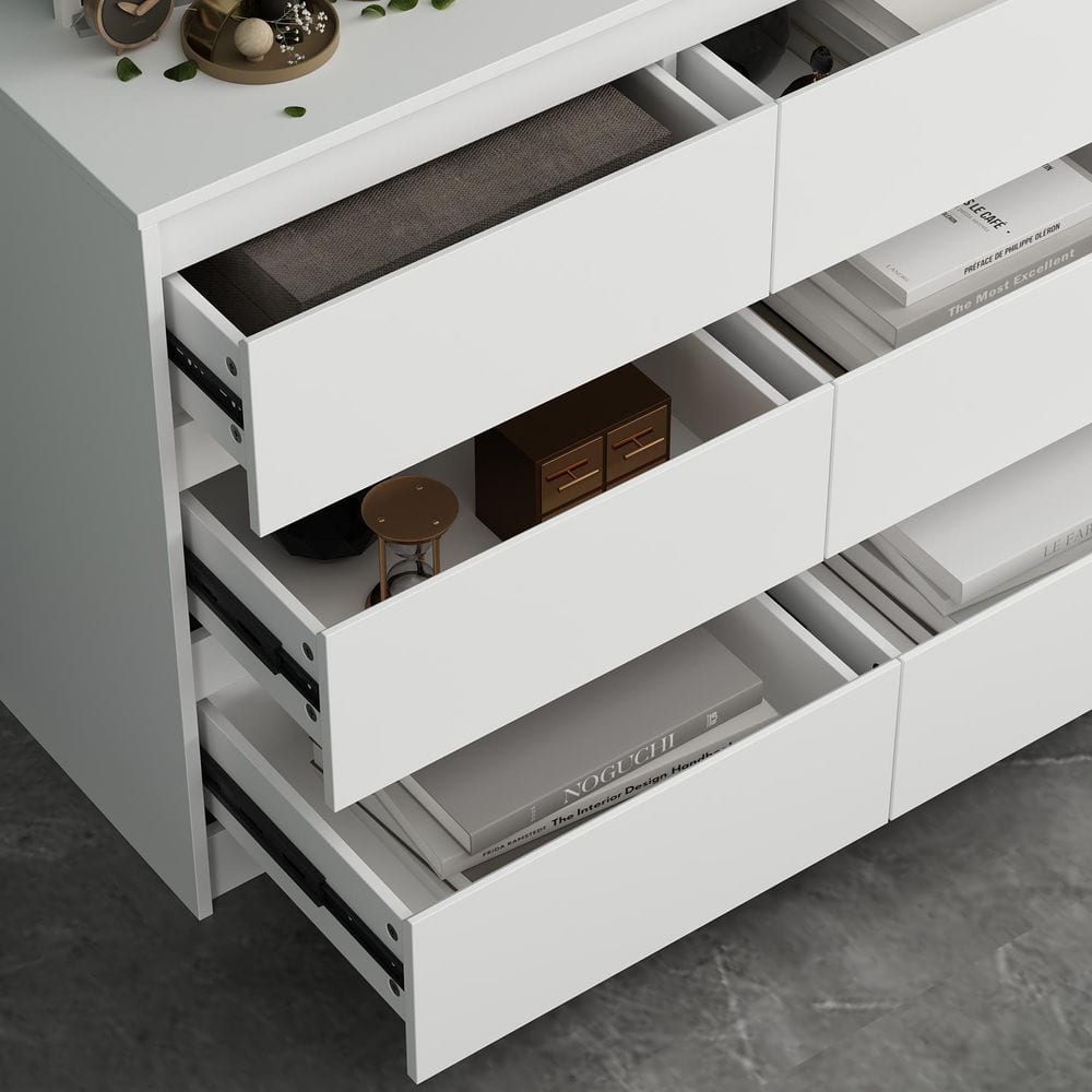 9-Drawer White Paint Finish Dresser Chest of Drawers 31.5 in. H x 63 in. W x 15.7 in. D - thumbnail 5