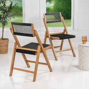 Olivier Coastal Modern Wood Roped Folding Side Chair with Adjustable Back, Black/Natural (Set of 2)