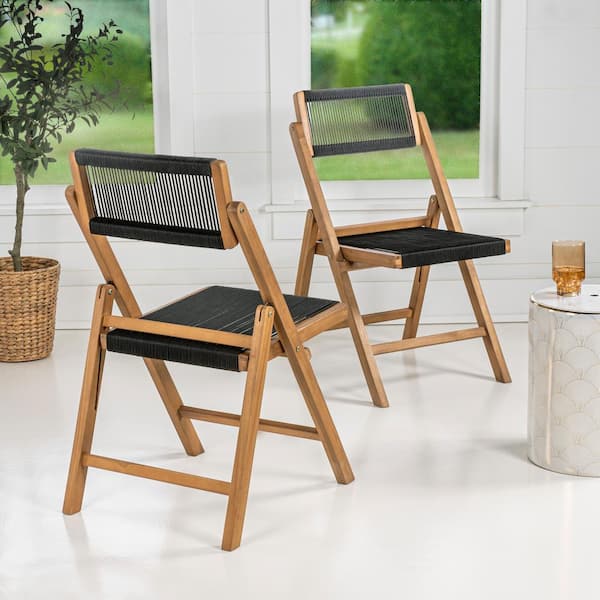 JONATHAN Y Olivier Coastal Modern Wood Roped Folding Side Chair with Adjustable Back, Black/Natural (Set of 2)
