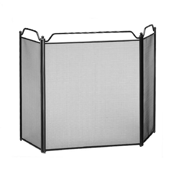 ACHLA DESIGNS 51 in. L, Black 3-Fold Steel Fireplace Screen with Rails