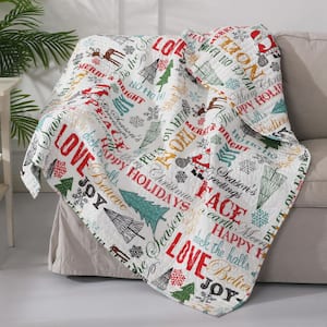 Santa Claus Multicolor Christmas Graphic Quilted Microfiber Throw Blanket
