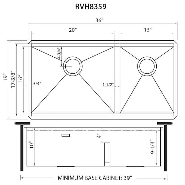 Ruvati Roma 36 in. Undermount 60/40 Double Bowl 16-Gauge Stainless