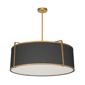 Trapezoid 4 Light Gold Shaded Pendant Light with Black Fabric Shade