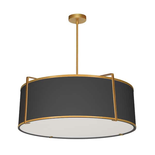 Dainolite Trapezoid 4 Light Gold Shaded Pendant Light with Black Fabric Shade