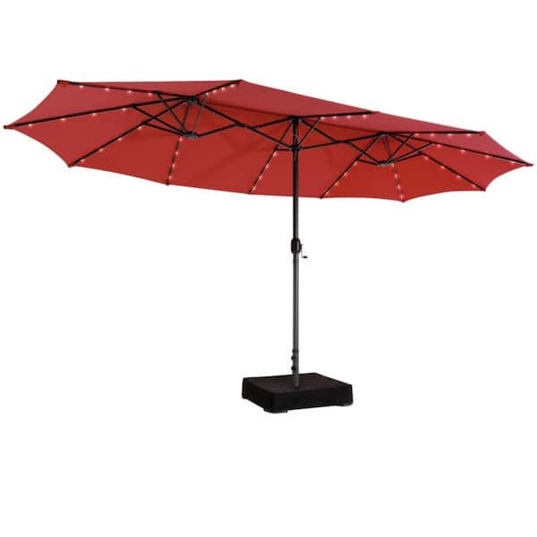 Clihome 15 ft. Double-Sided Market Patio Umbrella in Dark Red with LED Lights
