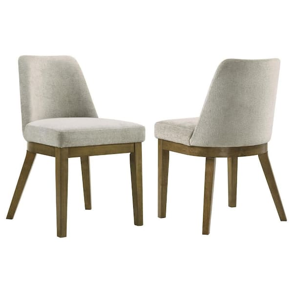 Givy Oak Brown and Light Tan Brown Fabric Solid Back Dining Armless Chair (Set of 2)
