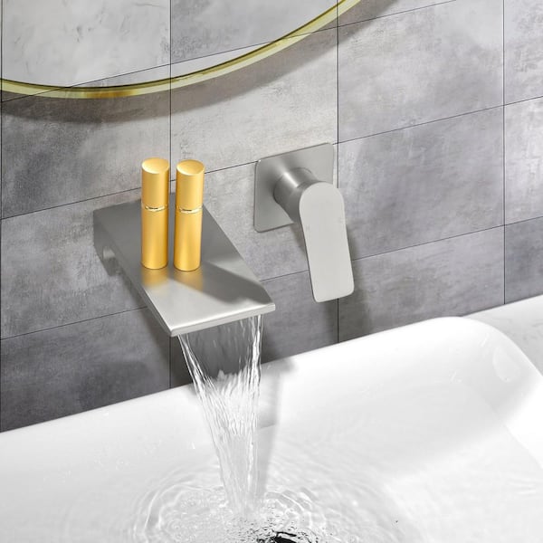 Vara Single-Handle 3.7 in. W Waterfall Spout Wall Mount Bathroom Faucet Roman Tub Faucet in Brushed Nickel