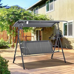 3-Person Metal Outdoor Garden Textilene Patio Swing Chair, Canopy Adjustable