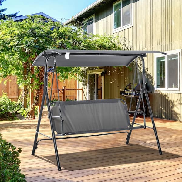 AUTMOON 3-Person Metal Outdoor Garden Textilene Patio Swing Chair, Canopy Adjustable