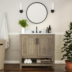 36 in. W x 19 in. D x 38 in. H Bathroom Vanity in Brown with White Stone Top