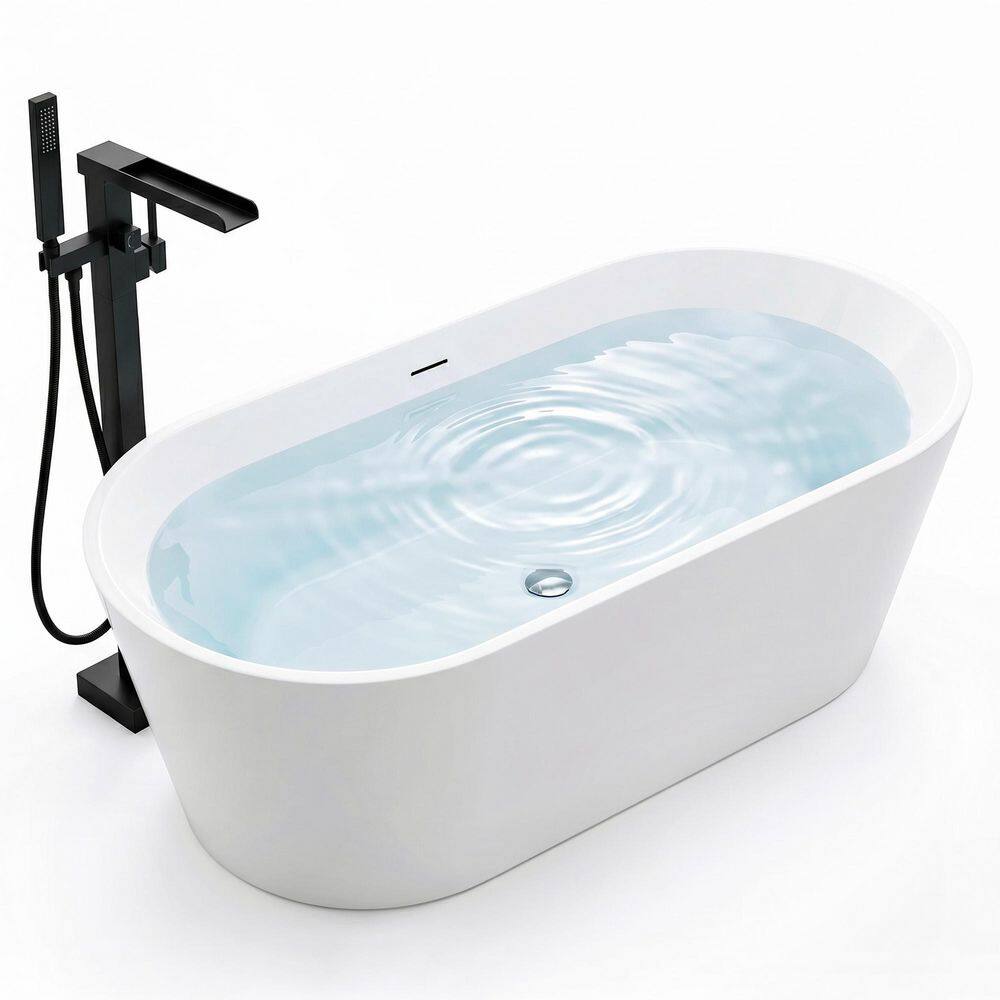 ANZZI Chand 59 in. x 30 in. Flat Bottom Freestanding Soaking