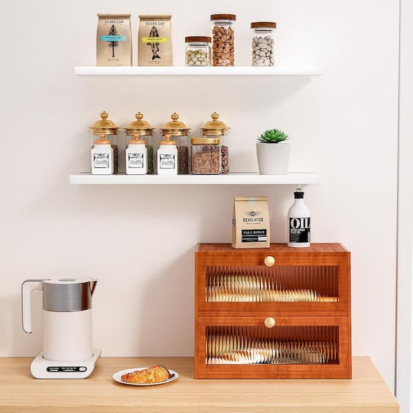 1-Piece Extra Large 2-Layer Brown Wooden Farmhouse Bread Box with Acrylic Window for Kitchen Countertop Storage Set