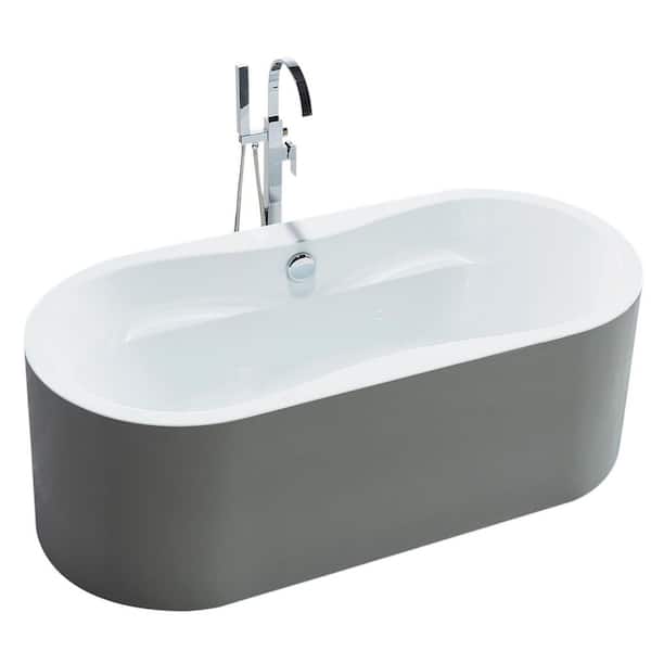 KINWELL 67 in. Acrylic Flatbottom Freestanding Bathtub Non-Whirlpool Soaking Tub in White