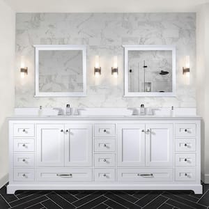 Dukes 84 in. W x 22 in. D White Double Bath Vanity, White Quartz Top, and 34 in. Mirrors