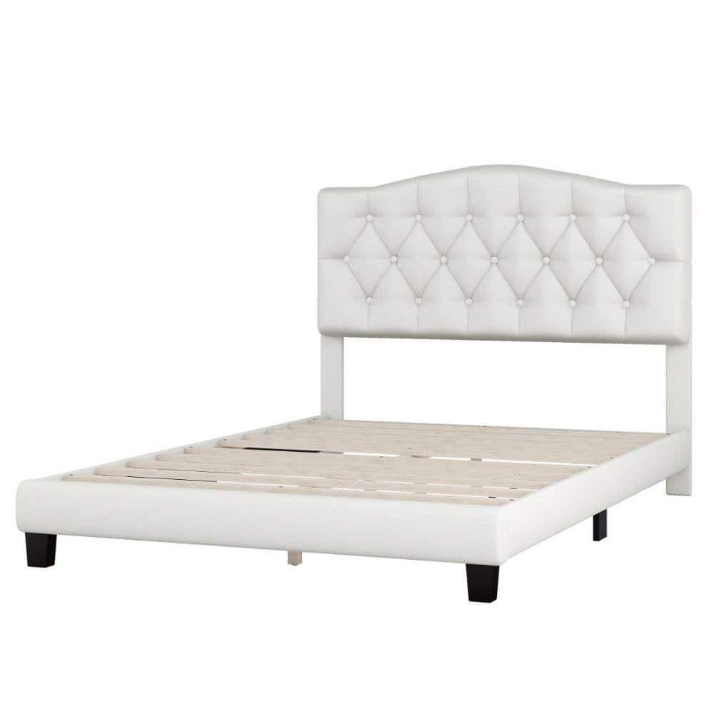 Benjara Cody Beige Wood Frame Full Size Platform Bed with Diamond ...