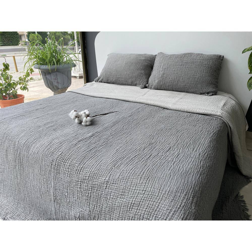 Anthracite King Organic Cotton Reversible Bedspread Set