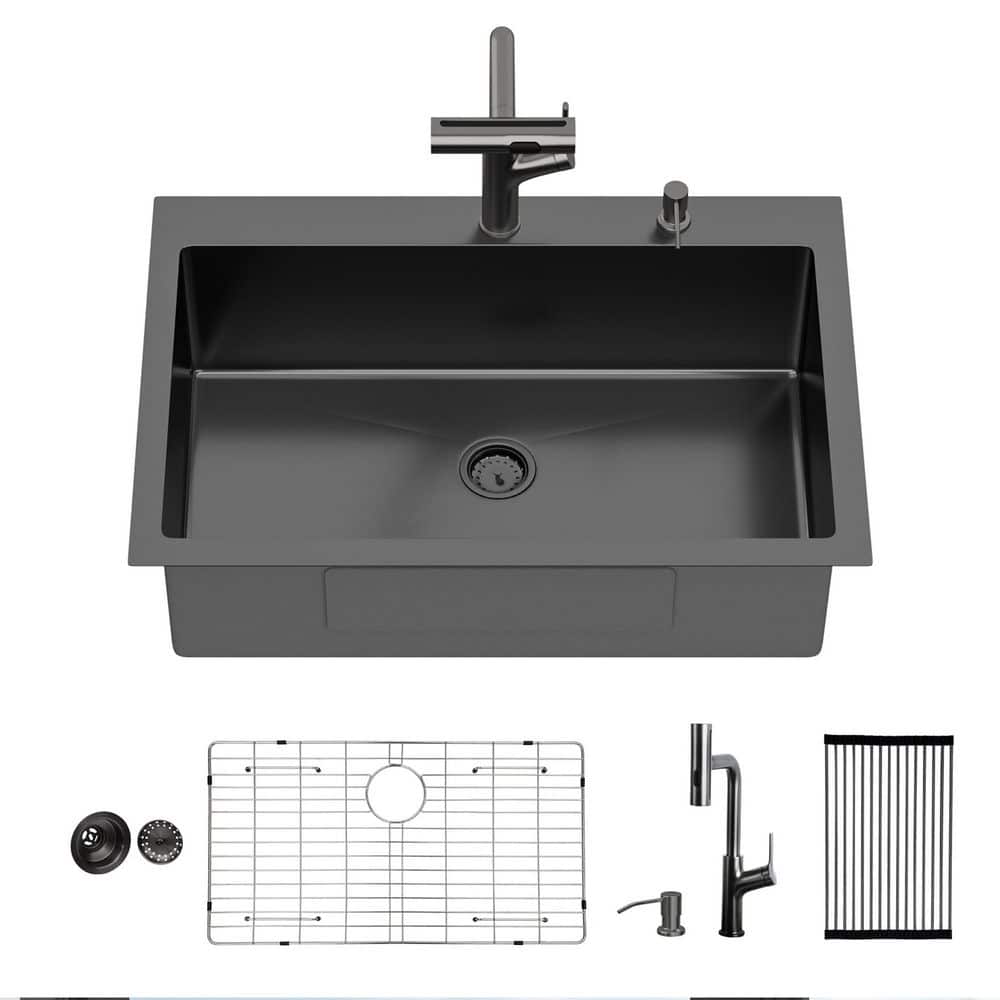 30 in. L x 22 in. W Drop-In Single Bowl 16 Gauge Stainless Steel Kitchen Sink in Gunmetal Black price history on PriceWatchPro