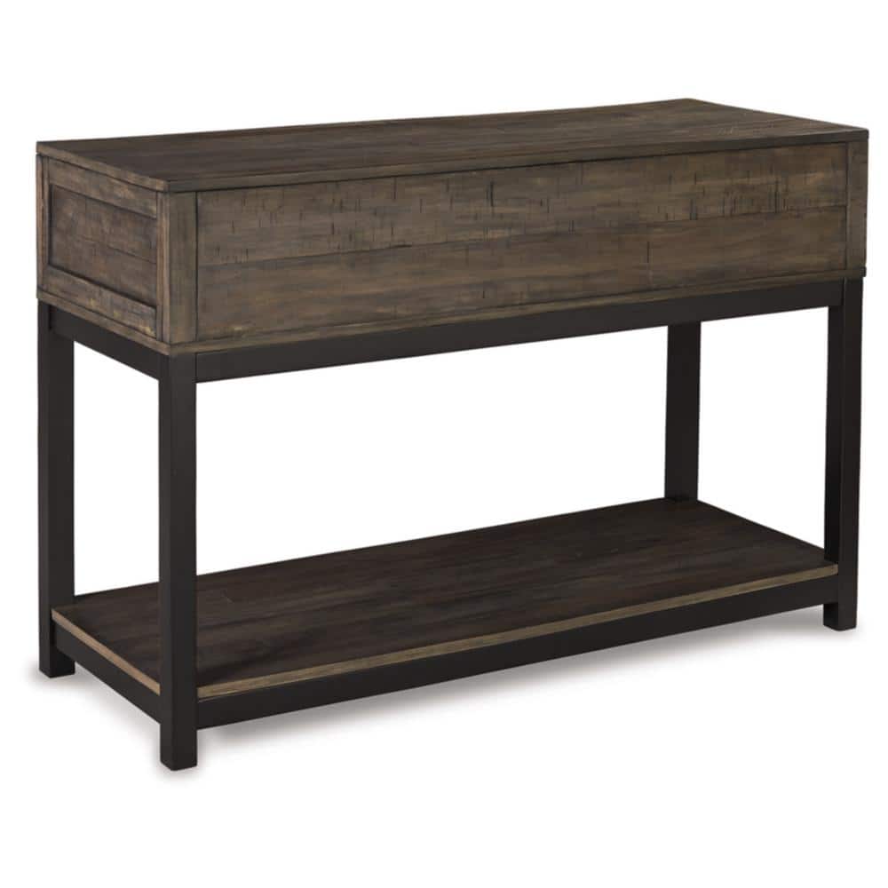Johurst Black and Brown Wood Metal Rectangular Sofa Table with Storage