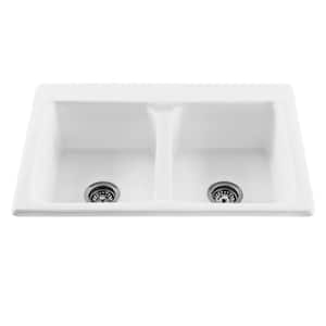 Endurance Undermount/Drop-In Acrylic 33.25 in. 50/50 Double Bowl Kitchen Sink in White