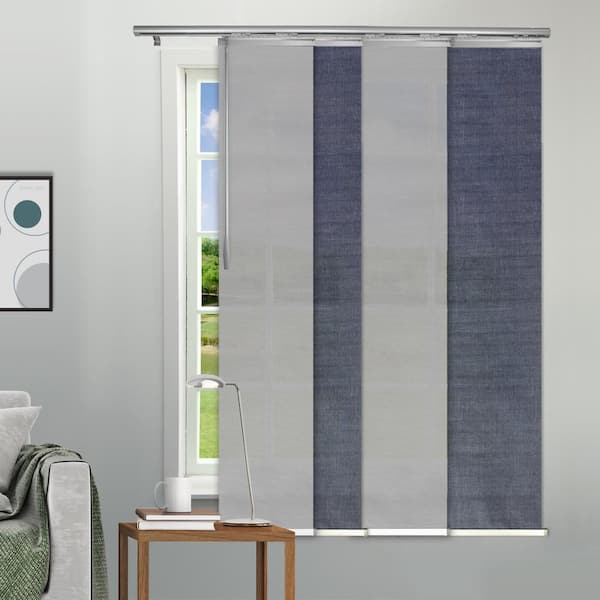 EMOH Denim Cream Lighting Filtering Sliding Single Rail Track Room Divider w/ 15.75 in. Slates, 34 in. - 57 in. W x 94 in. L